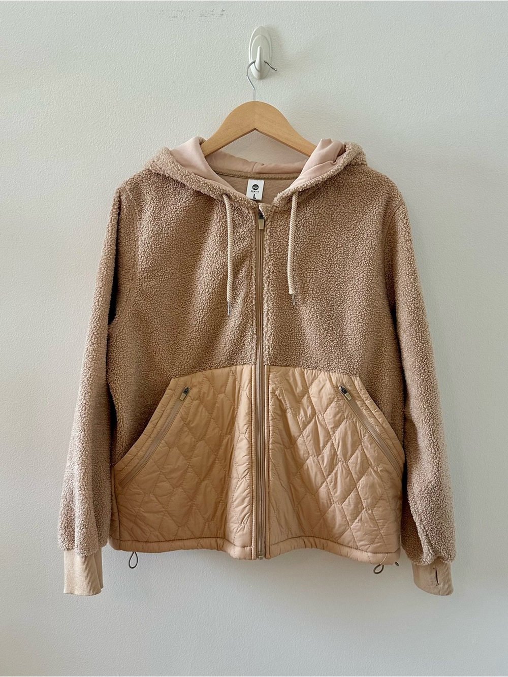 Senita Athletics Beige Teddy Zippered Jacket